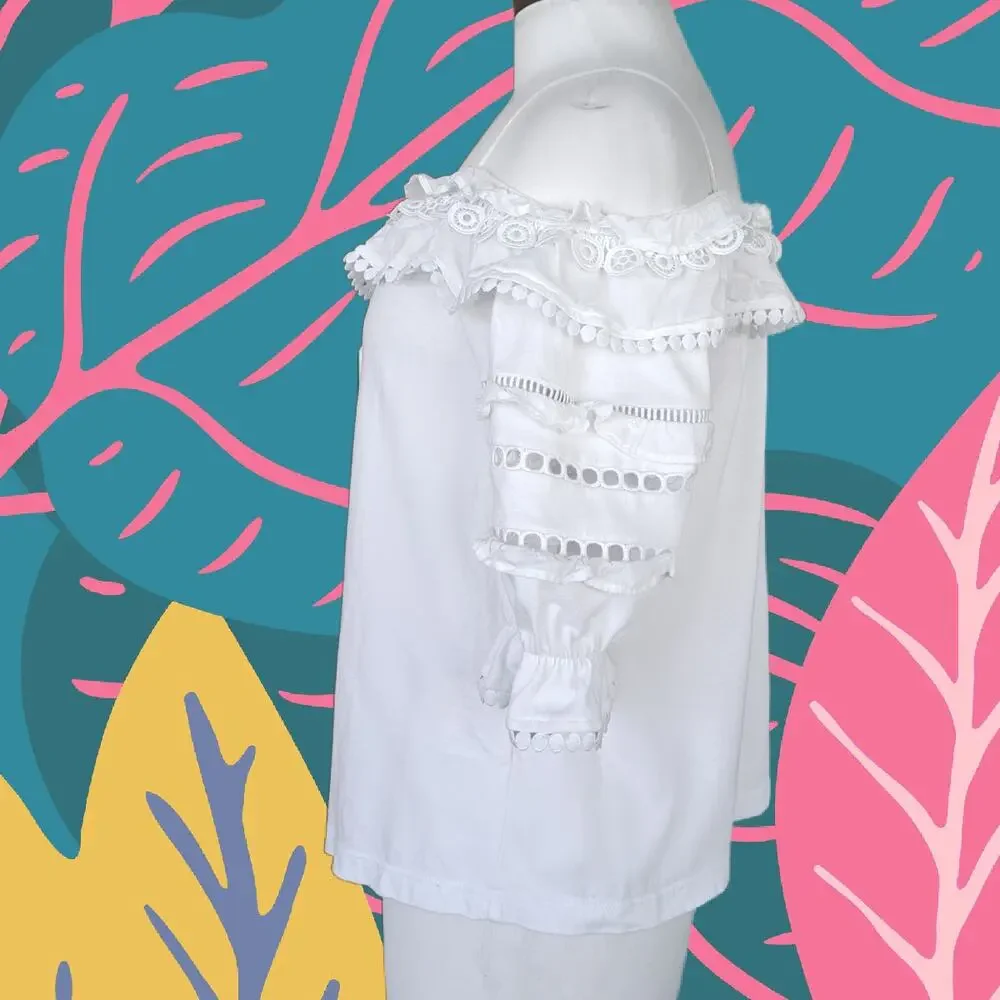 Lilly Pulitzer Brentwood Off The Shoulder Top Size Small Ruffle Cutout White